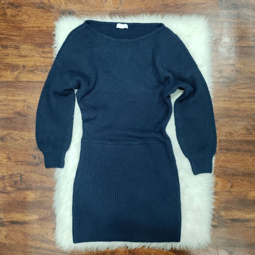 Meshki Navy Blue Chic Rafferty Boat Neck Knit Sweater Dress Women's Size Medium - Picture 2 of 13